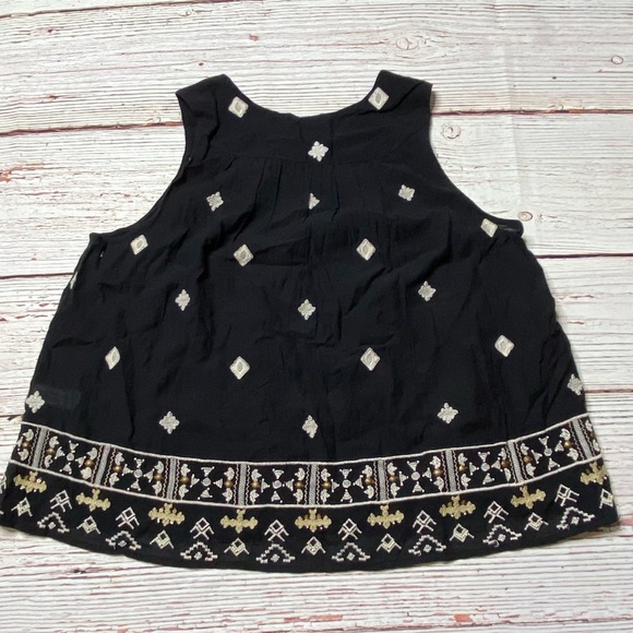 Lucky Brand Black Boho Embroidered Beaded Neck Top Sz M - Picture 12 of 13